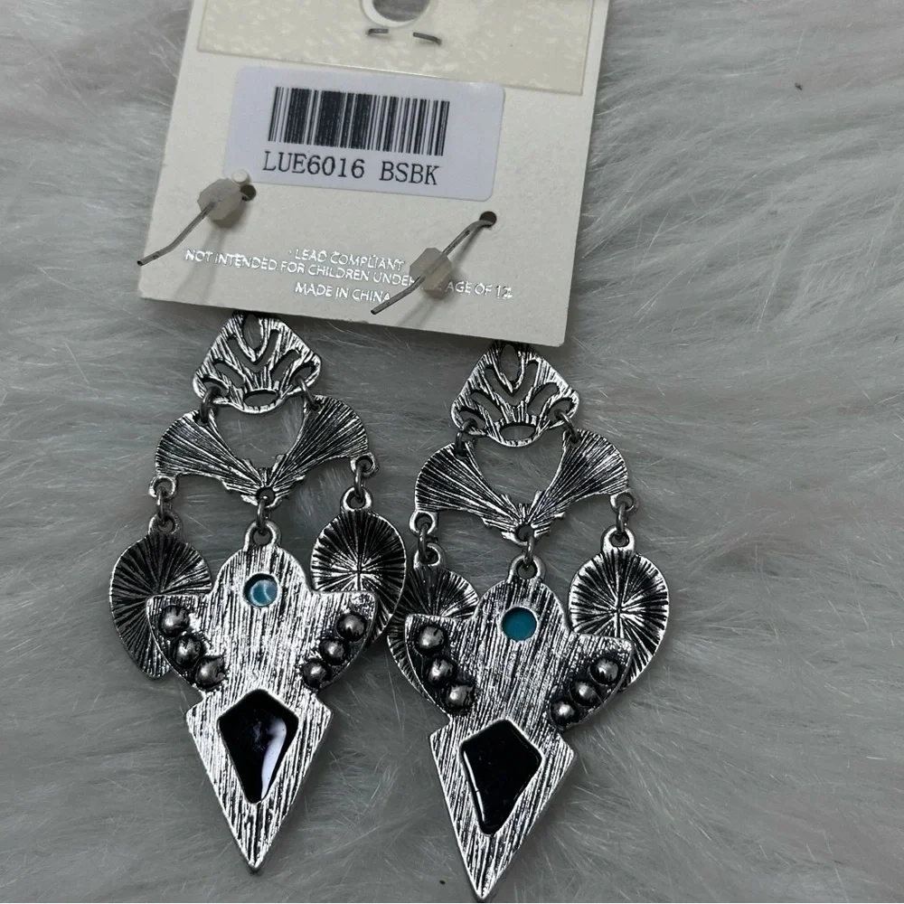 MIA COLLECTION‎ Silver/Black & Turquoise Chandelier Earrings